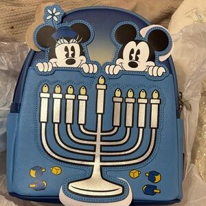 Loungefly Blue Backpack with Menorah and Mickey Characters